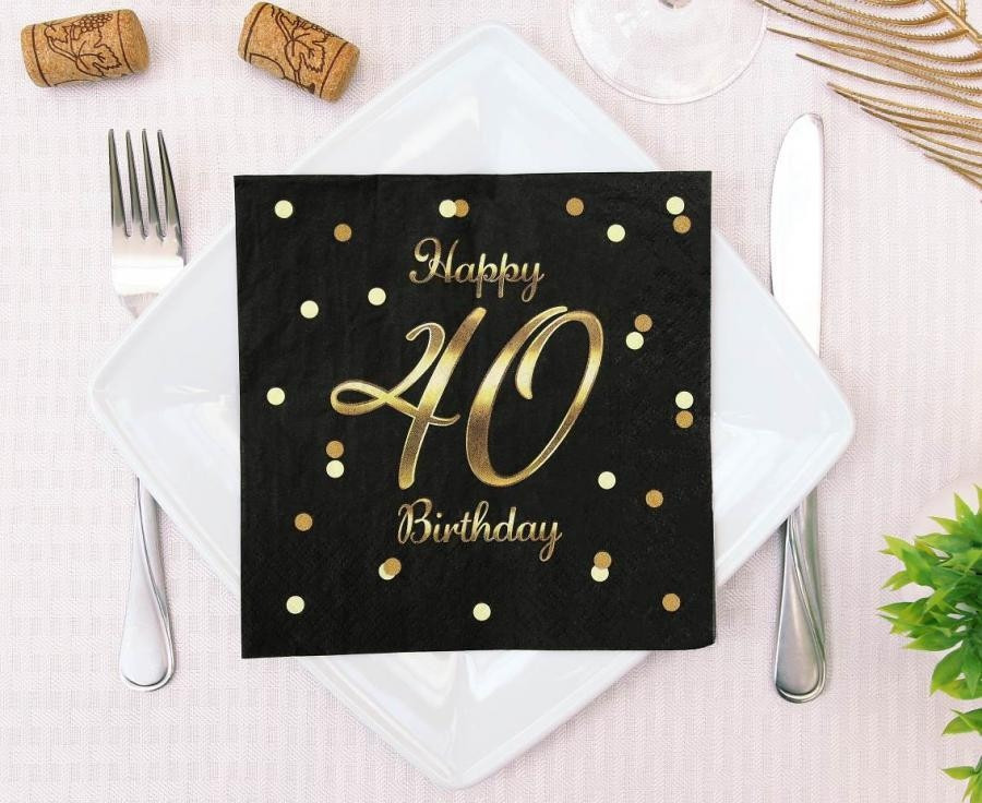 Serwetki B&C Happy 40 Birthday, czarne, nadruk złoty 33x33 20szt PG-S40C GoDan
